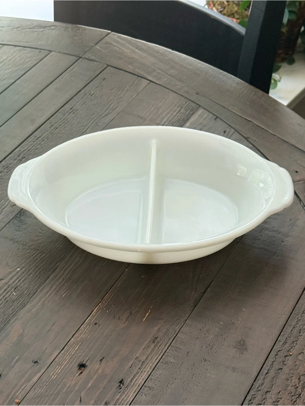 Vintage Fire-King by Anchor Hocking white milk glass divided casserole